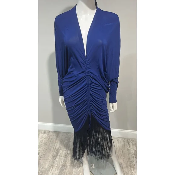 Silvia Tcherassi Roselyn Blue Fringed Jersey Maxi Dress Size 2L (12) NWD - Picture 10 of 14